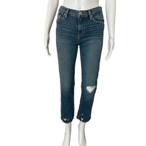 Hudson Nico Mid Rise Distressed Straight Crop Cotton Blend Denim Jeans Size 26